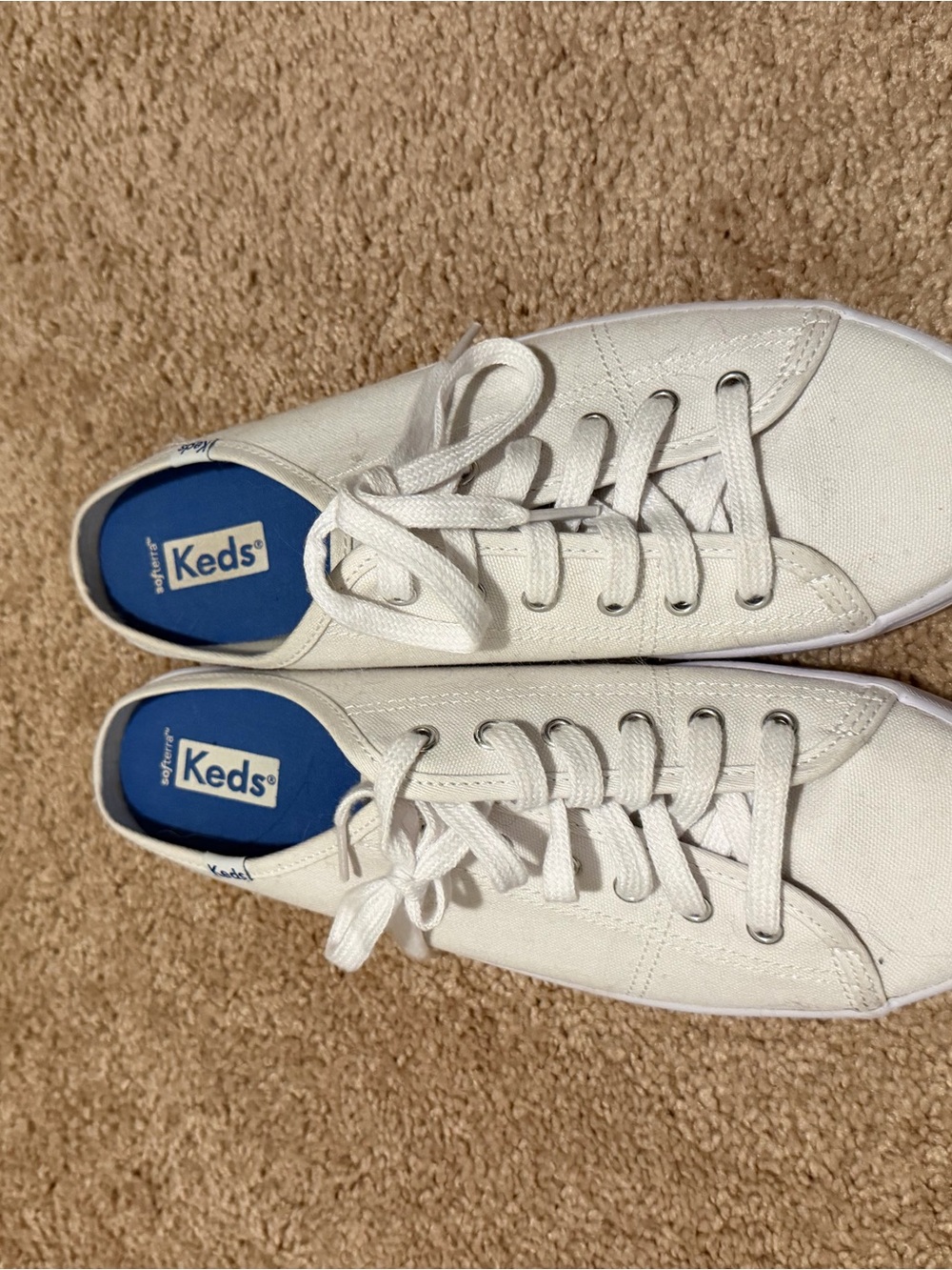 Keds White Low-Top Canvas Sneakers with Blue Insole
